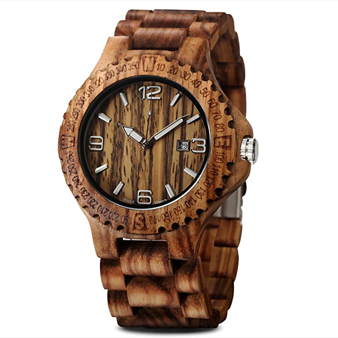 RECHERE Wood Grain Watch Handmade Wooden Wrist Watch Lightweight 